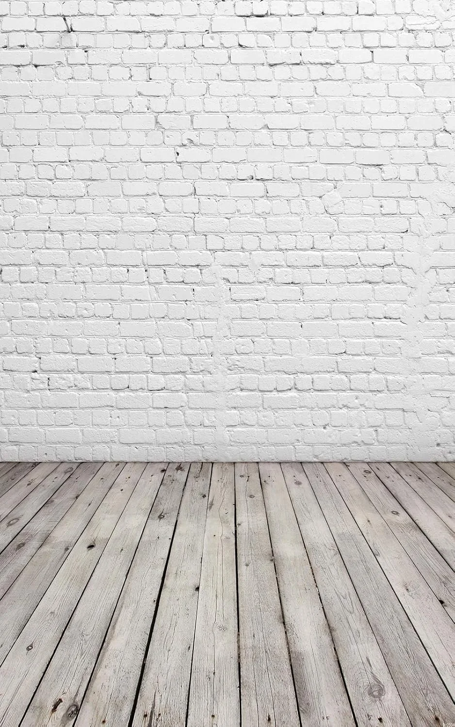 پس زمینه عکاسی دیوار آجری سفید با کف چوبی خاکستری هوآیی، سایز 120x180 سانتی متر، وینیل، مدل D-2504