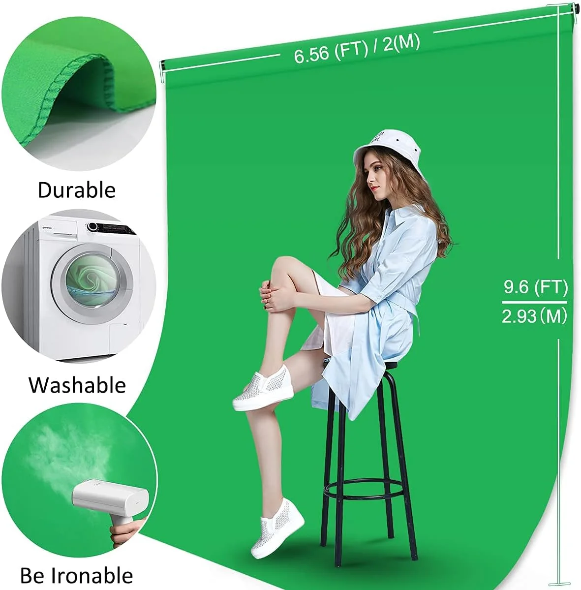 کیت پس زمینه پرده سبز 2 در 3 متری با پایه نگهدارنده قابل حمل 2 در 2 متری، کیت پرده سبز با پارچه سبز و 4 گیره فنری، برای عکاسی، استریمینگ و گیمینگ