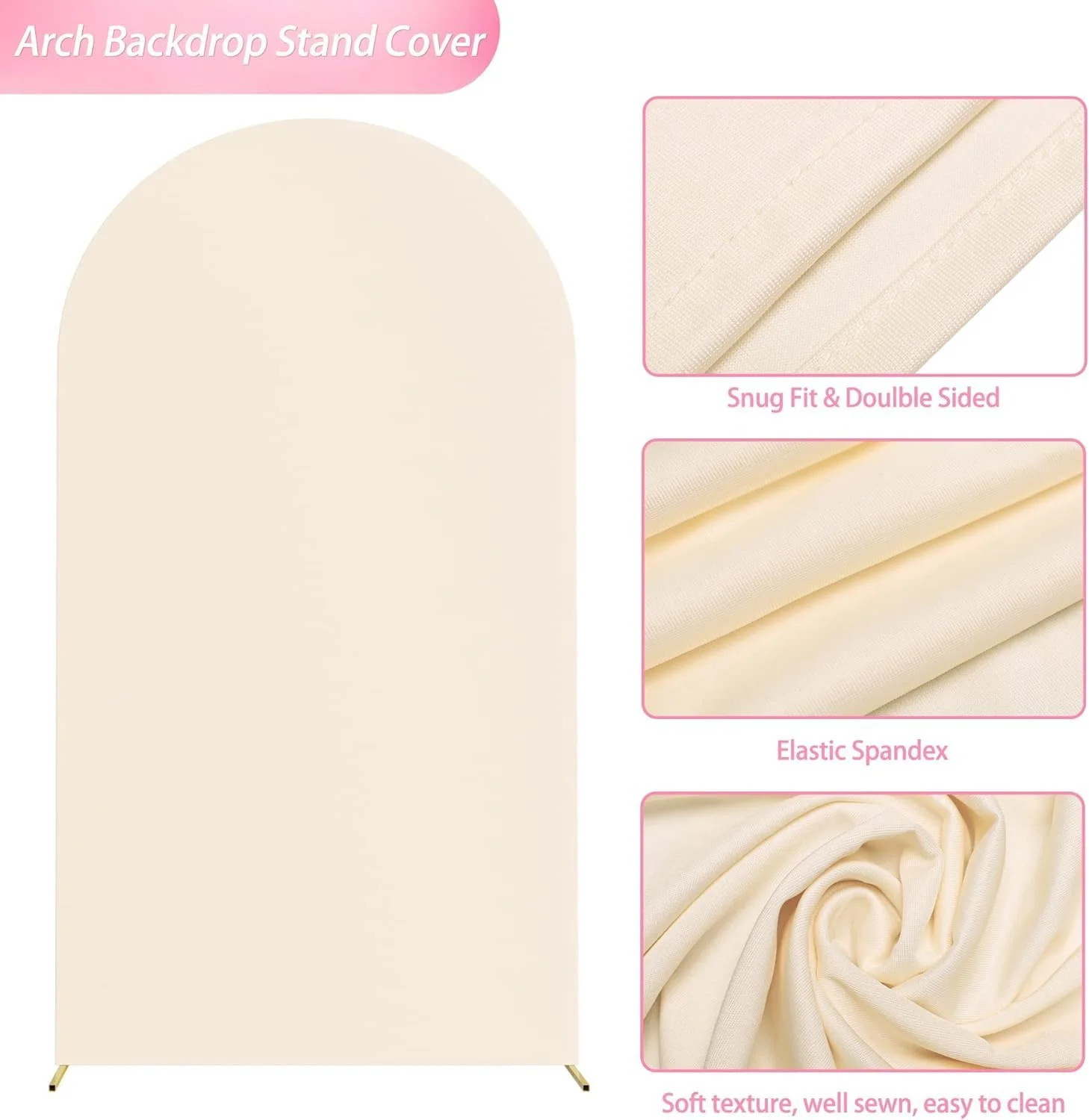 روکش طاق عروسی اسپندکس، روکش پایه طاق عروسی مناسب، روکش پس زمینه طاق گرد برای تزئینات جشن تولد، مراسم و ضیافت (بژ، 2 متر)