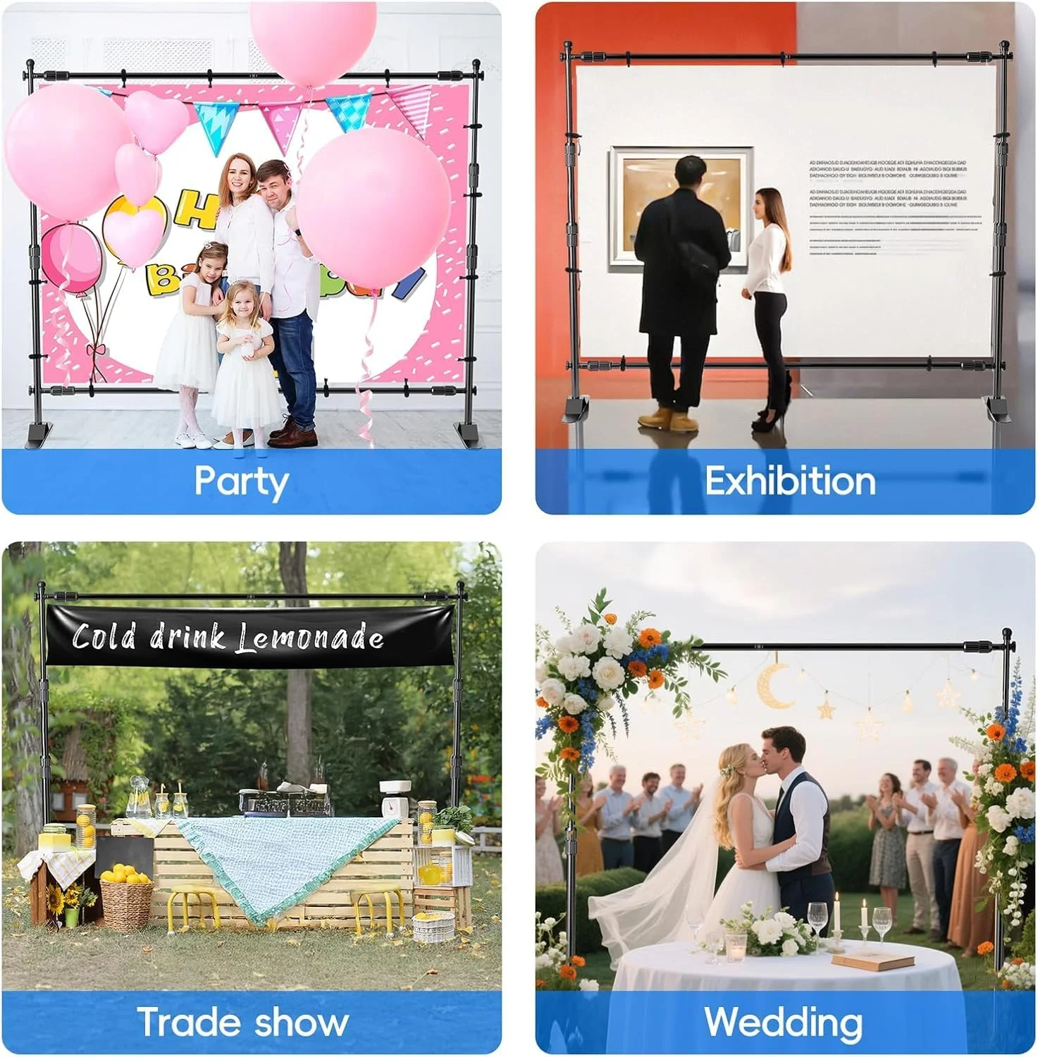 استند دکوراتیو قابل حمل 3*2.4 متری، فریم بنر تلسکوپی عکس، پایه پرده پس زمینه سنگین و قابل تنظیم برای عکاسی، نمایشگاه های تجاری، رویدادها و تزئینات مهمانی (بدون گیره)