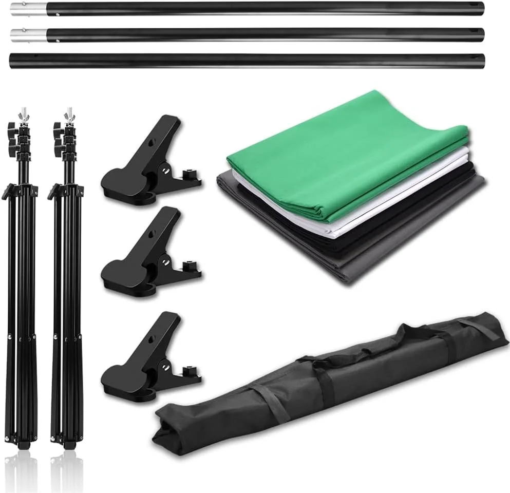 کیت پایه نگهدارنده پرده فون پرتابل 2x2 متری، سیستم پشتیبانی پس زمینه، پرده سفید مشکی سبز برای عکاسی کروماکی کیت پایه نگهدارنده پرده فون پرتابل 2x2 متری، سیستم پشتیبانی پس زمینه، پرده سفید مشکی سبز برای عکاسی کروماکی