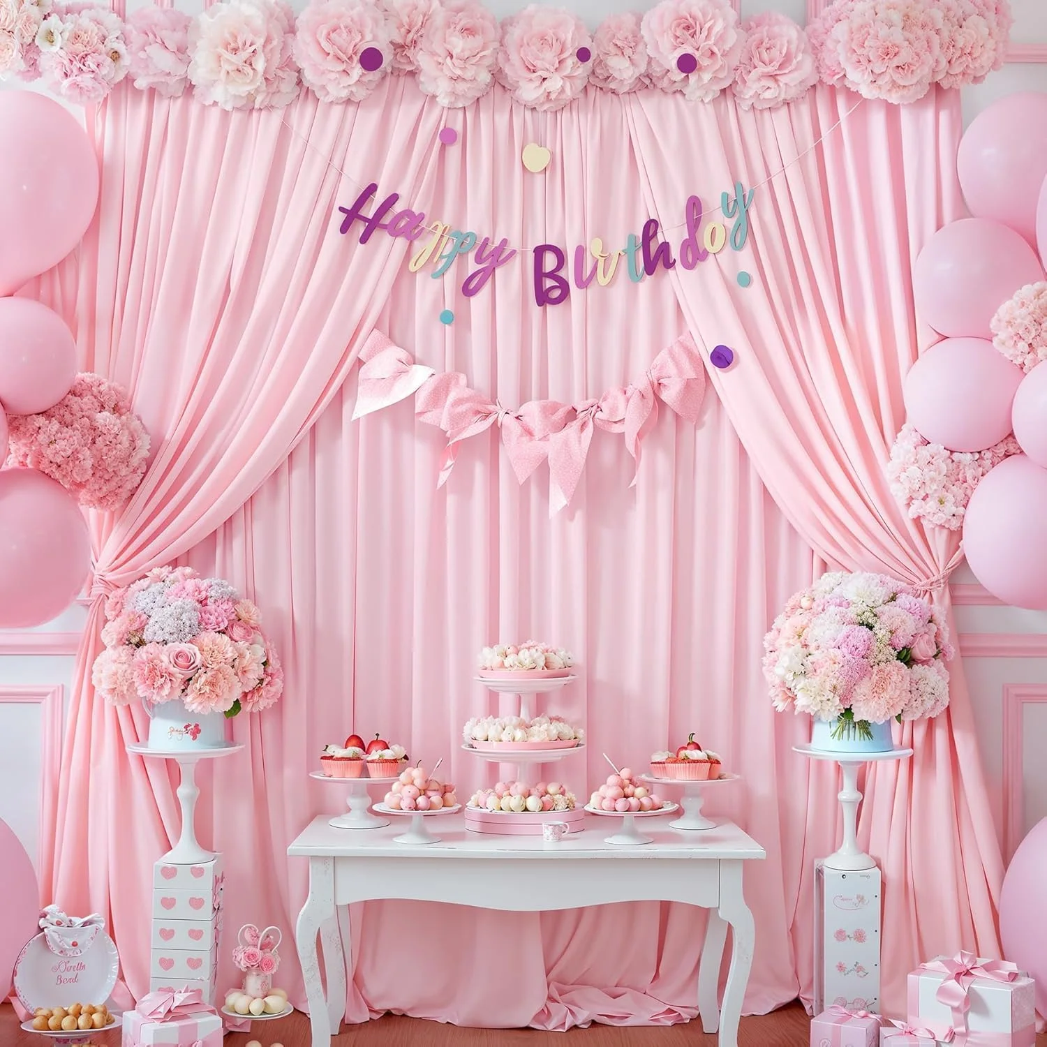 دو پنل پرده پس زمینه 1.5x2.1 متر برای مهمانی های عروسی، پرده های پارچه ای نرم پس زمینه برای دکوراسیون جشن تولد و پس زمینه عکاسی (صورتی) دو پنل پرده پس زمینه 1.5x2.1 متر برای مهمانی های عروسی، پرده های پارچه ای نرم پس زمینه برای دکوراسیون جشن تولد و پس زمینه عکاسی (صورتی)