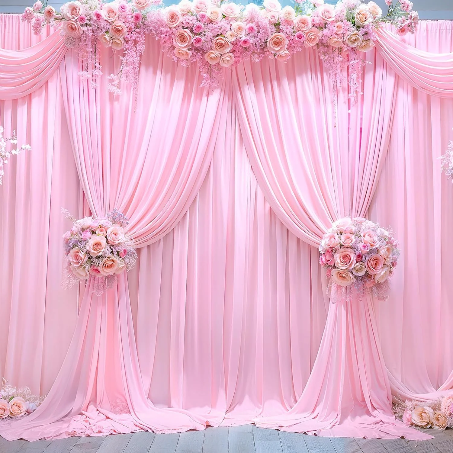 دو پنل پرده پس زمینه 1.5x2.1 متر برای مهمانی های عروسی، پرده های پارچه ای نرم پس زمینه برای دکوراسیون جشن تولد و پس زمینه عکاسی (صورتی) دو پنل پرده پس زمینه 1.5x2.1 متر برای مهمانی های عروسی، پرده های پارچه ای نرم پس زمینه برای دکوراسیون جشن تولد و پس زمینه عکاسی (صورتی)