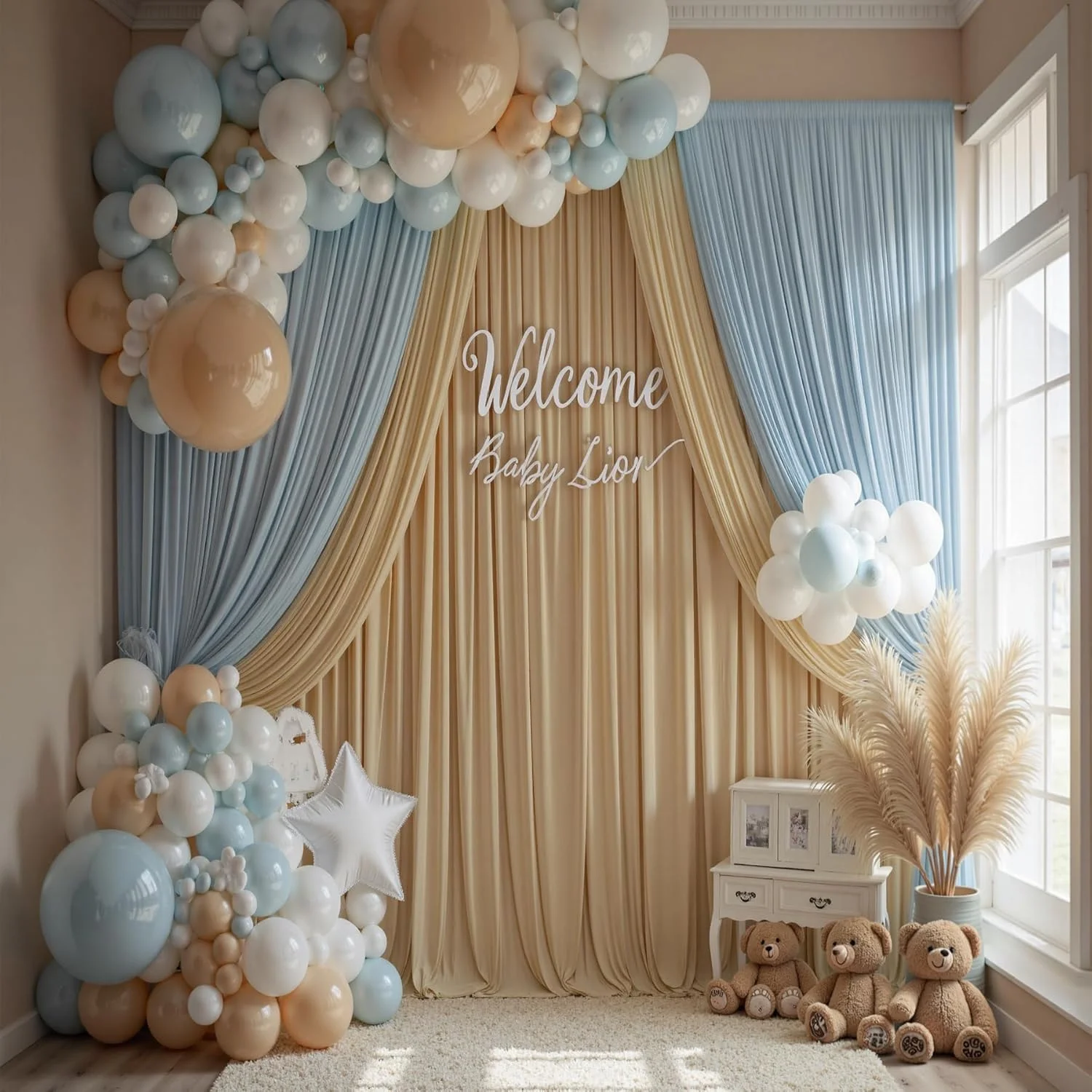 پرده پس زمینه بدون چروک بژ 3x4.2 متری برای عروسی ها و مهمانی ها، 2 تکه پارچه ابریشمی پلی استر 4.2 متری برای پس زمینه عکس، مناسب برای تولد، جشن نوزاد و پس زمینه عکاسی پرده پس زمینه بدون چروک بژ 3x4.2 متری برای عروسی ها و مهمانی ها، 2 تکه پارچه ابریشمی پلی استر 4.2 متری برای پس زمینه عکس، مناسب برای تولد، جشن نوزاد و پس زمینه عکاسی