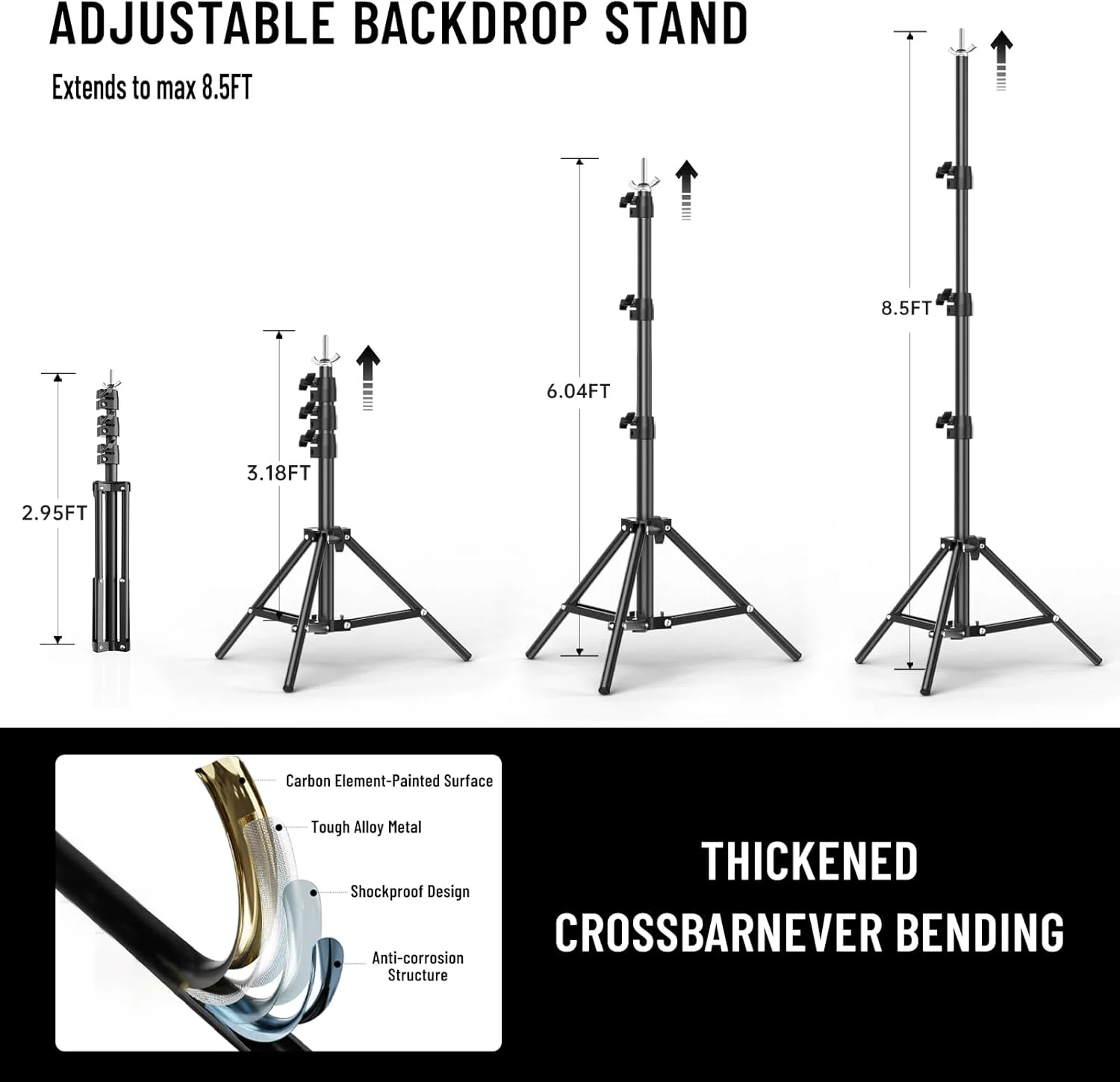 کیت پایه پس زمینه، پرده توری سفید 3x3 متری با ریسه چراغ و پایه پس زمینه 2.6x3 متری، کیت پشتیبانی پس زمینه برای تزئینات پس زمینه عکس جشن تولد، عروسی و مهمانی نوزاد