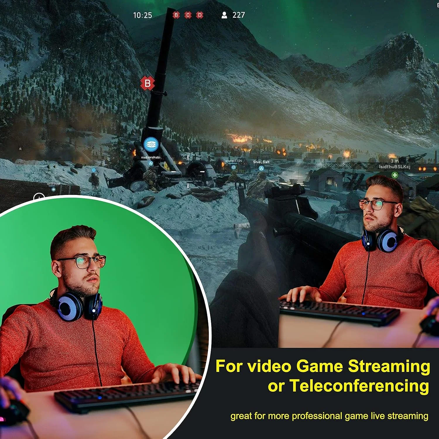 پس زمینه پرده سبز قابل حمل (56 اینچ)، پس زمینه وب کم تاشو، پرده سبز کروماکی، برای کنفرانس ویدیویی در دفتر کار خانگی