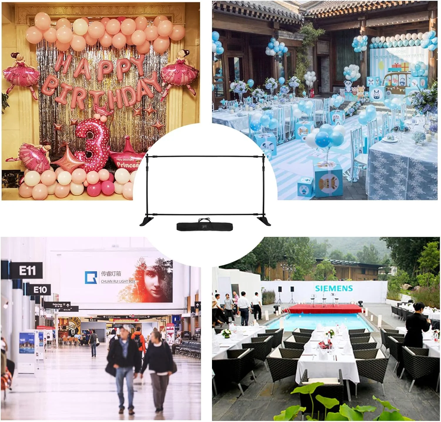 پایه بنر پس زمینه قابل تنظیم BLTPress، مناسب برای نمایش بزرگ، قابل حمل برای مهمانی ها، عکاسی عروسی، نمایشگاه، به همراه کیف حمل