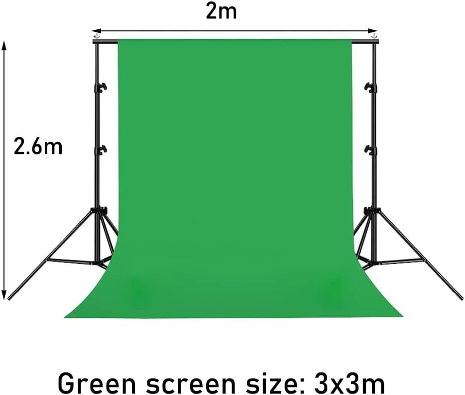پرده سبز کروماکی با پایه قابل تنظیم | پس زمینه قابل حمل برای پخش زنده، کنفرانس ویدئویی و عکاسی (اندازه: 3x3 متر)