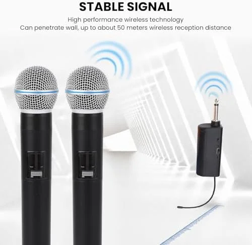 میکروفون بیسیم Bewinner، مجموعه 4 میکروفون دستی داینامیک بیسیم VHF با گیرنده قابل شارژ، برد 50 متری، مجموعه میکروفون بیسیم برای کارائوکه، کلیسا، سخنرانی، آواز میکروفون بیسیم Bewinner، مجموعه 4 میکروفون دستی داینامیک بیسیم VHF با گیرنده قابل شارژ، برد 50 متری، مجموعه میکروفون بیسیم برای کارائوکه، کلیسا، سخنرانی، آواز