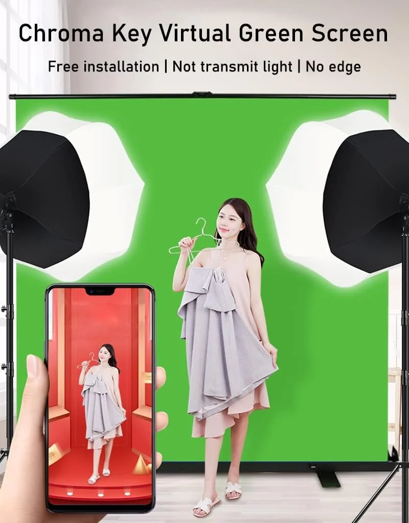 پرده سبز کروماکی با پایه قابل تنظیم | پس زمینه قابل حمل برای پخش زنده، کنفرانس ویدئویی و عکاسی (اندازه: 3x3 متر)