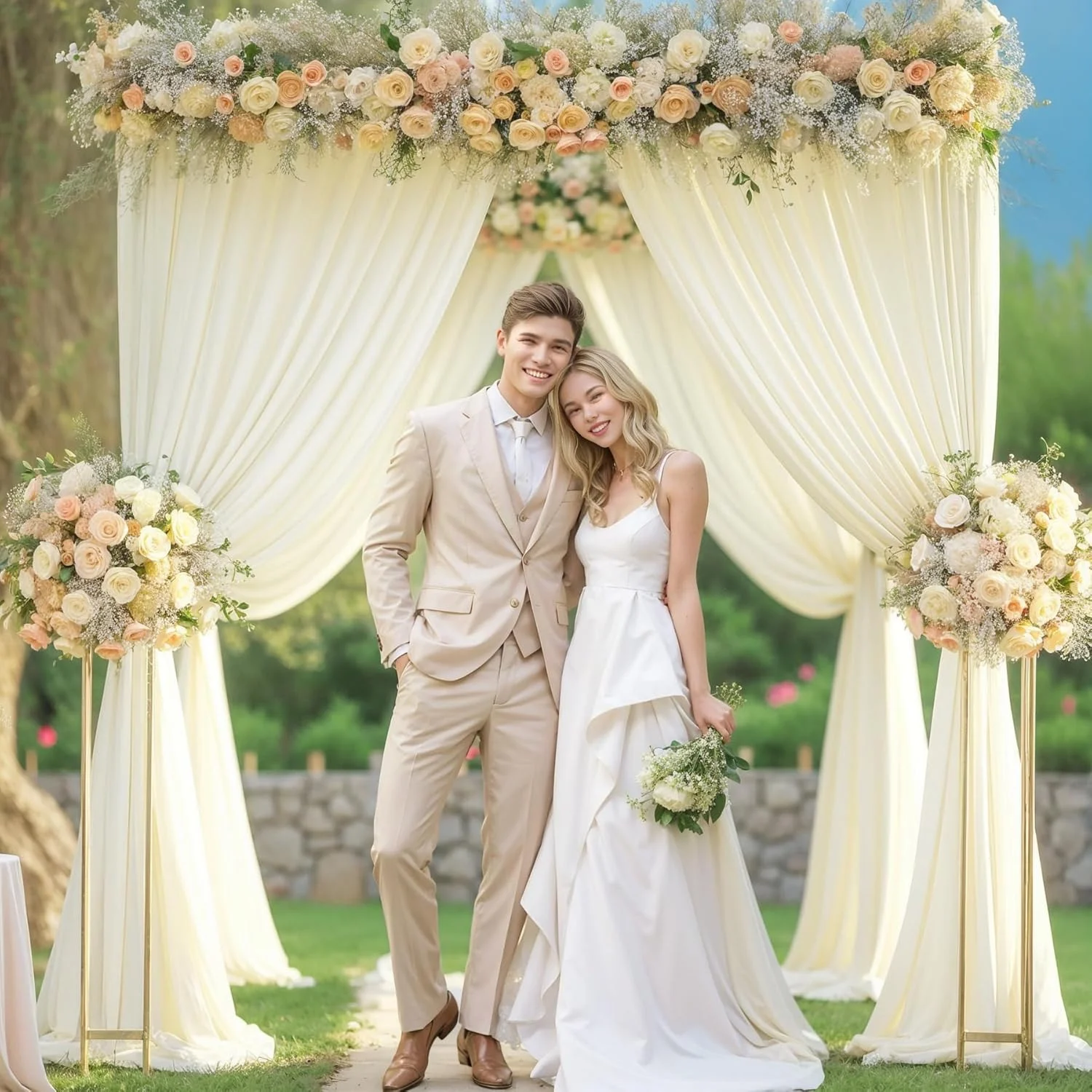 پرده پس زمینه عاجی 2.4x3 متری برای مهمانی های عروسی، پارچه پلی استر بدون چروک برای عکاسی، مناسب برای تزئینات استیج، مهمانی تولد، جشن نوزاد، 2 عدد پنل 1.2x3 متری پرده پس زمینه عاجی 2.4x3 متری برای مهمانی های عروسی، پارچه پلی استر بدون چروک برای عکاسی، مناسب برای تزئینات استیج، مهمانی تولد، جشن نوزاد، 2 عدد پنل 1.2x3 متری