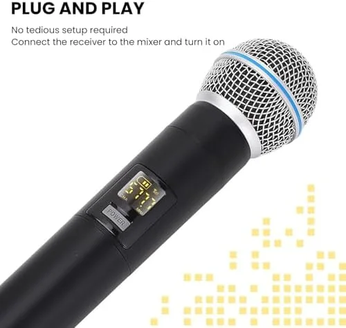 میکروفون بیسیم Bewinner، مجموعه 4 میکروفون دستی داینامیک بیسیم VHF با گیرنده قابل شارژ، برد 50 متری، مجموعه میکروفون بیسیم برای کارائوکه، کلیسا، سخنرانی، آواز میکروفون بیسیم Bewinner، مجموعه 4 میکروفون دستی داینامیک بیسیم VHF با گیرنده قابل شارژ، برد 50 متری، مجموعه میکروفون بیسیم برای کارائوکه، کلیسا، سخنرانی، آواز