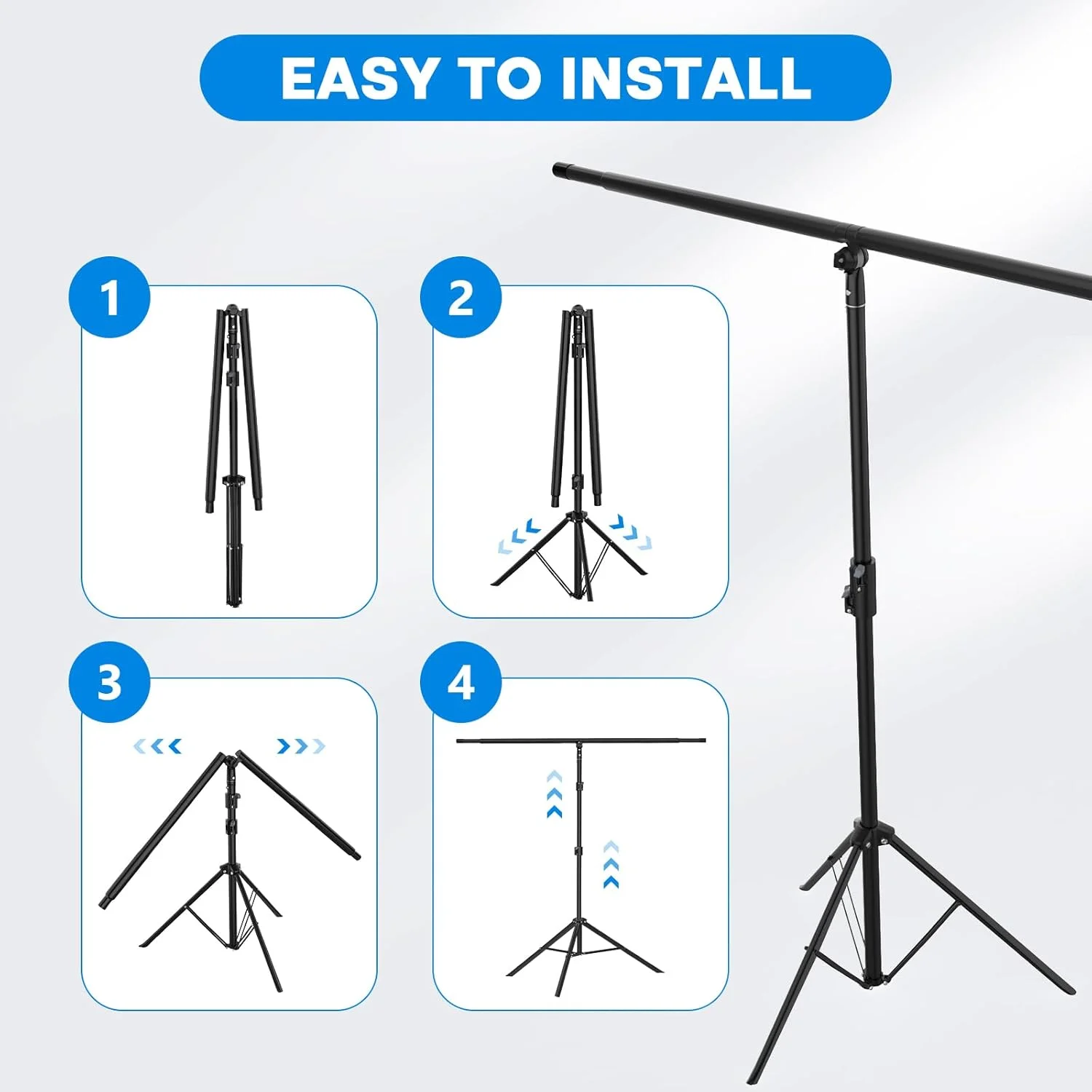 پایه نگهدارنده پس زمینه T شکل 2.6x2 متر، سه پایه قابل تنظیم، میله فوق العاده بلند با 6 گیره فنری، پایه نگهدارنده پس زمینه قابل حمل برای مهمانی، عروسی، بنر، عکاسی و دکوراسیون