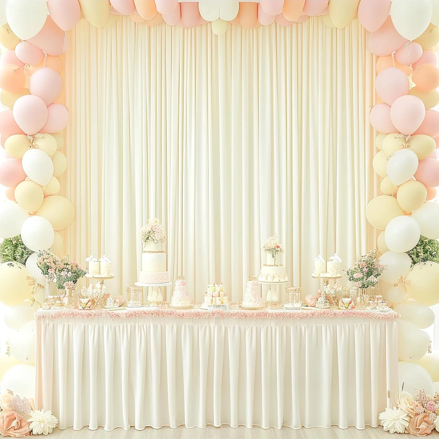 پرده پس زمینه عاجی 2.4x3 متری برای مهمانی های عروسی، پارچه پلی استر بدون چروک برای عکاسی، مناسب برای تزئینات استیج، مهمانی تولد، جشن نوزاد، 2 عدد پنل 1.2x3 متری پرده پس زمینه عاجی 2.4x3 متری برای مهمانی های عروسی، پارچه پلی استر بدون چروک برای عکاسی، مناسب برای تزئینات استیج، مهمانی تولد، جشن نوزاد، 2 عدد پنل 1.2x3 متری