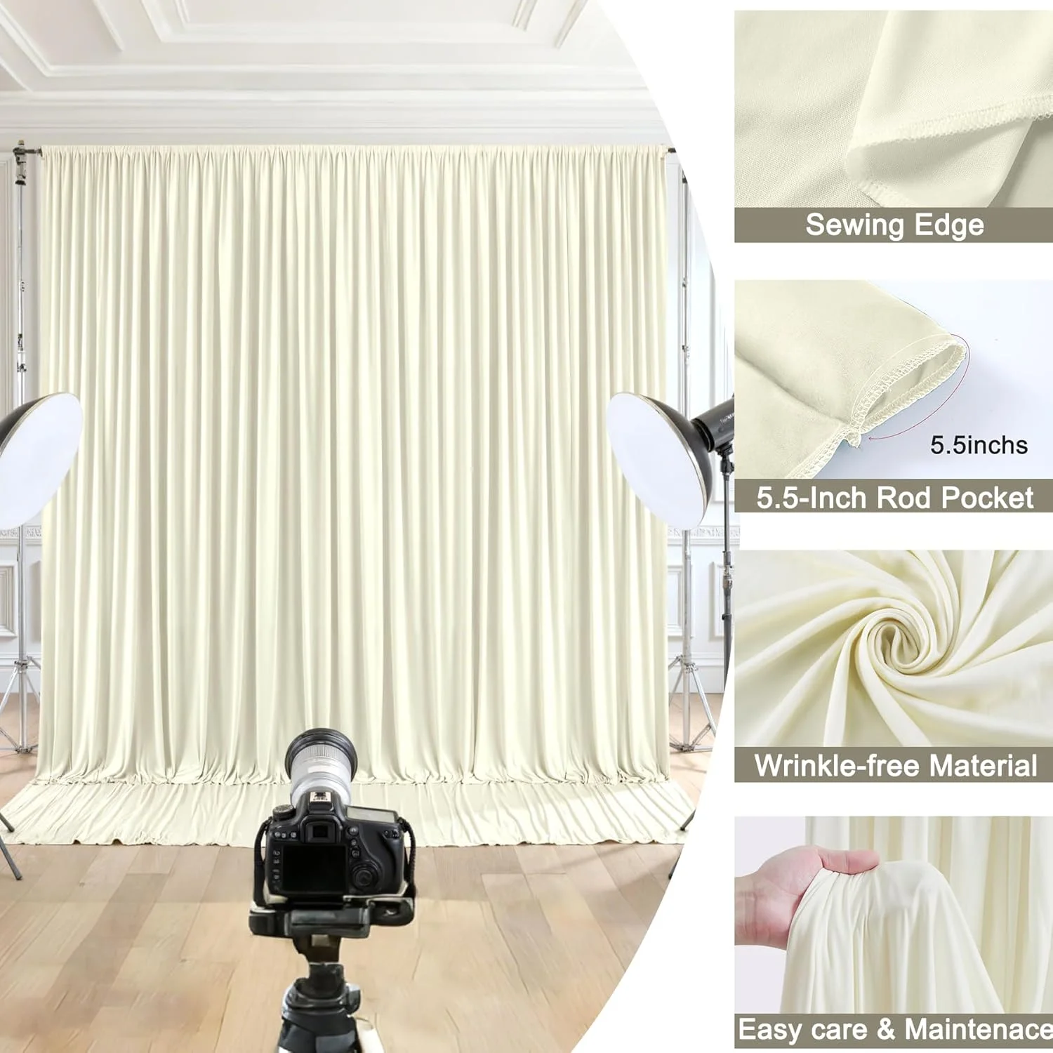 پرده پس زمینه بژ 3x3 متری برای جشن عروسی، پارچه بدون چروک، دکوراسیون پس زمینه بژ برای جشن نوزاد، دکوراسیون عکاسی تولد، 2 پنل، 1.5x3 متر پرده پس زمینه بژ 3x3 متری برای جشن عروسی، پارچه بدون چروک، دکوراسیون پس زمینه بژ برای جشن نوزاد، دکوراسیون عکاسی تولد، 2 پنل، 1.5x3 متر