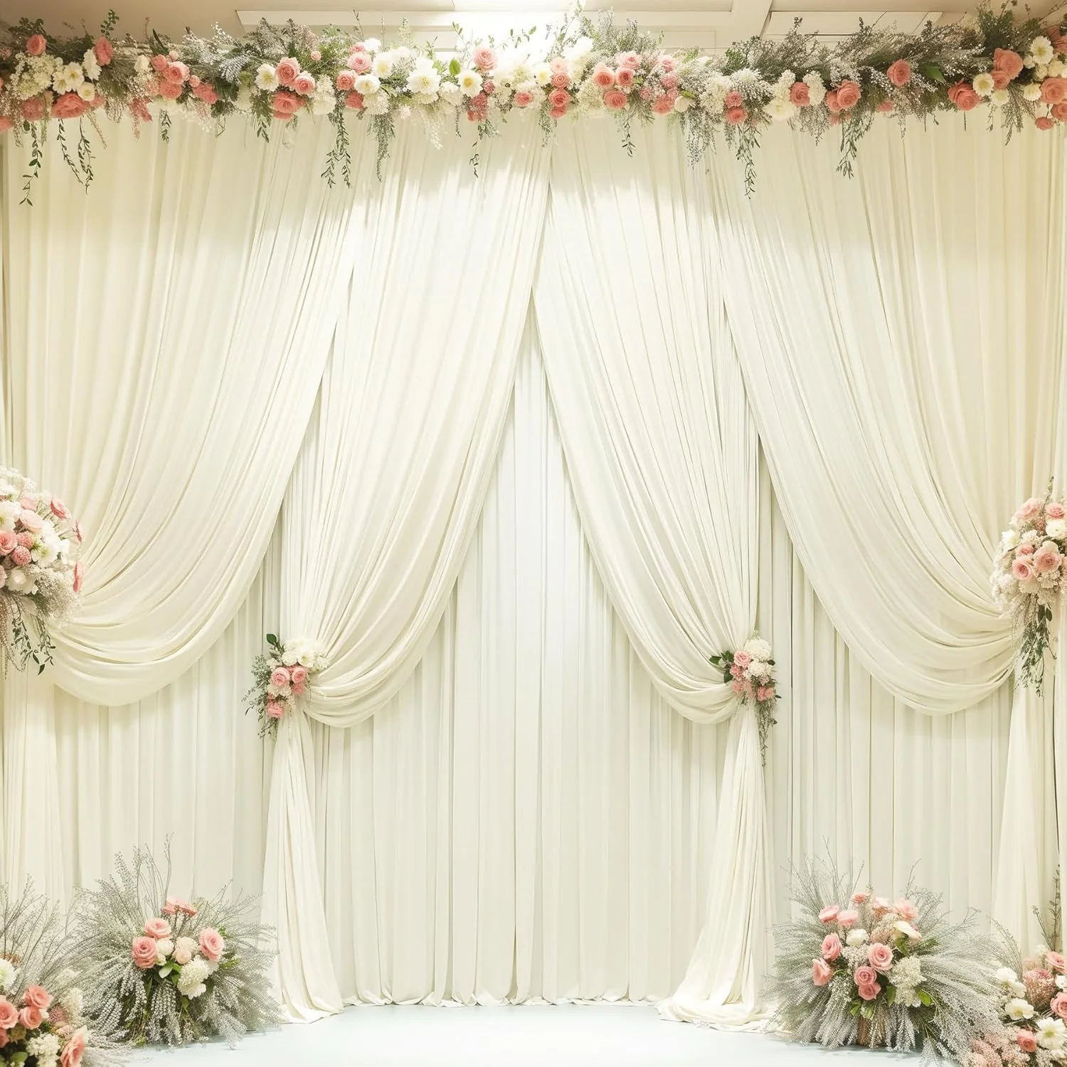 پرده پس زمینه عاجی 7.3x3 متری برای مهمانی های عروسی، پرده های پس زمینه عکاسی پلی استر بدون چروک برای مهمانی های عروسی، جشن تولد نوزاد، دکوراسیون استند پس زمینه صحنه 1.2x3 متری، 6 پنل