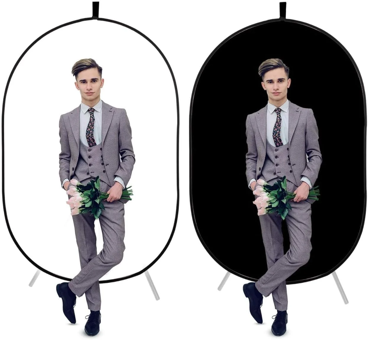 پس زمینه تاشو دو طرفه SKEIDO، 100x150 سانتی متر، مناسب پرتره، عکاسی حرفه ای، فیلمبرداری و استودیو تلویزیونی (سیاه/سفید)