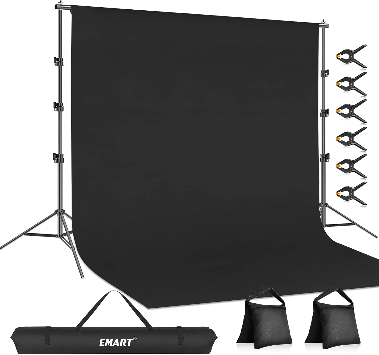 کیت پایه نگهدارنده پس زمینه عکاسی ایمارت 2.6x3 متر با پرده مشکی 3x3.6 متر، سیستم پشتیبانی پس زمینه قابل تنظیم با صفحه نمایش پارچه پلی استر بزرگ قابل حمل برای استودیو عکس و فیلم، مهمانی، پخش زنده