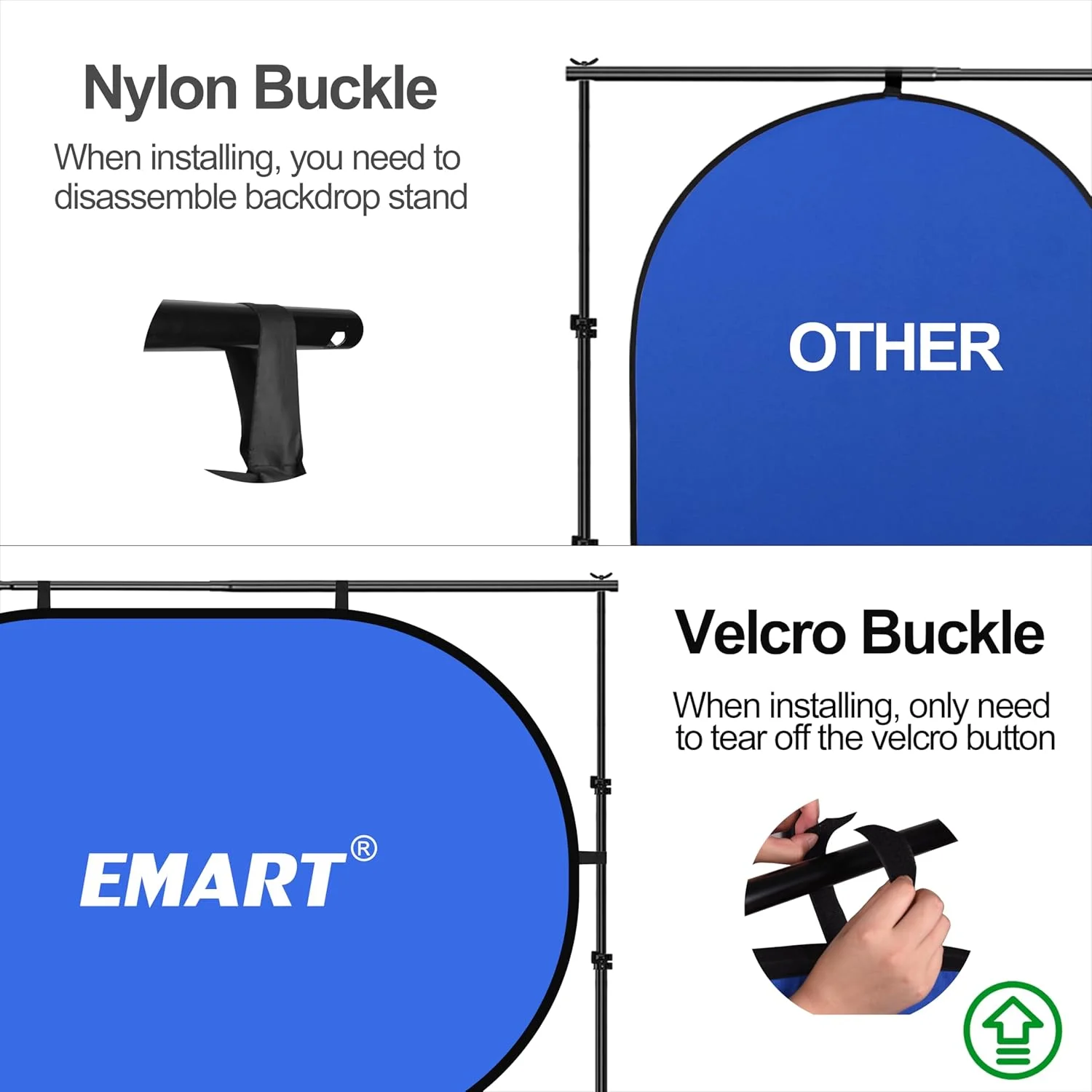 پس زمینه پرتابل کروماکی EMART با ابعاد 1.5 در 2 متر برای عکاسی، صفحه آبی/خاکستری 2 در 1 تاشو و دو طرفه برای عکسبرداری، زوم و پخش زنده