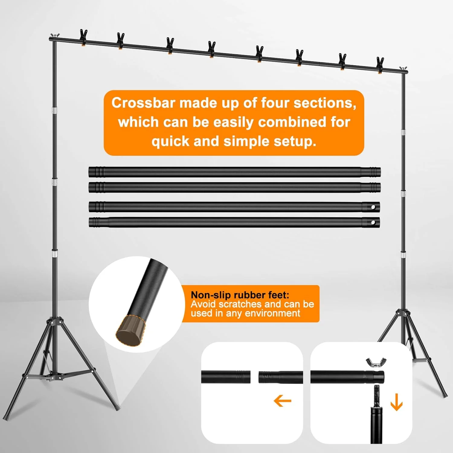 پایه نگهدارنده پس زمینه تاشو معکوس EMART، کیت پایه قابل تنظیم 2.5 در 3 متری به همراه کیف حمل برای مهمانی/عروسی/عکاسی/جشن/دکوراسیون فارغ التحصیلی