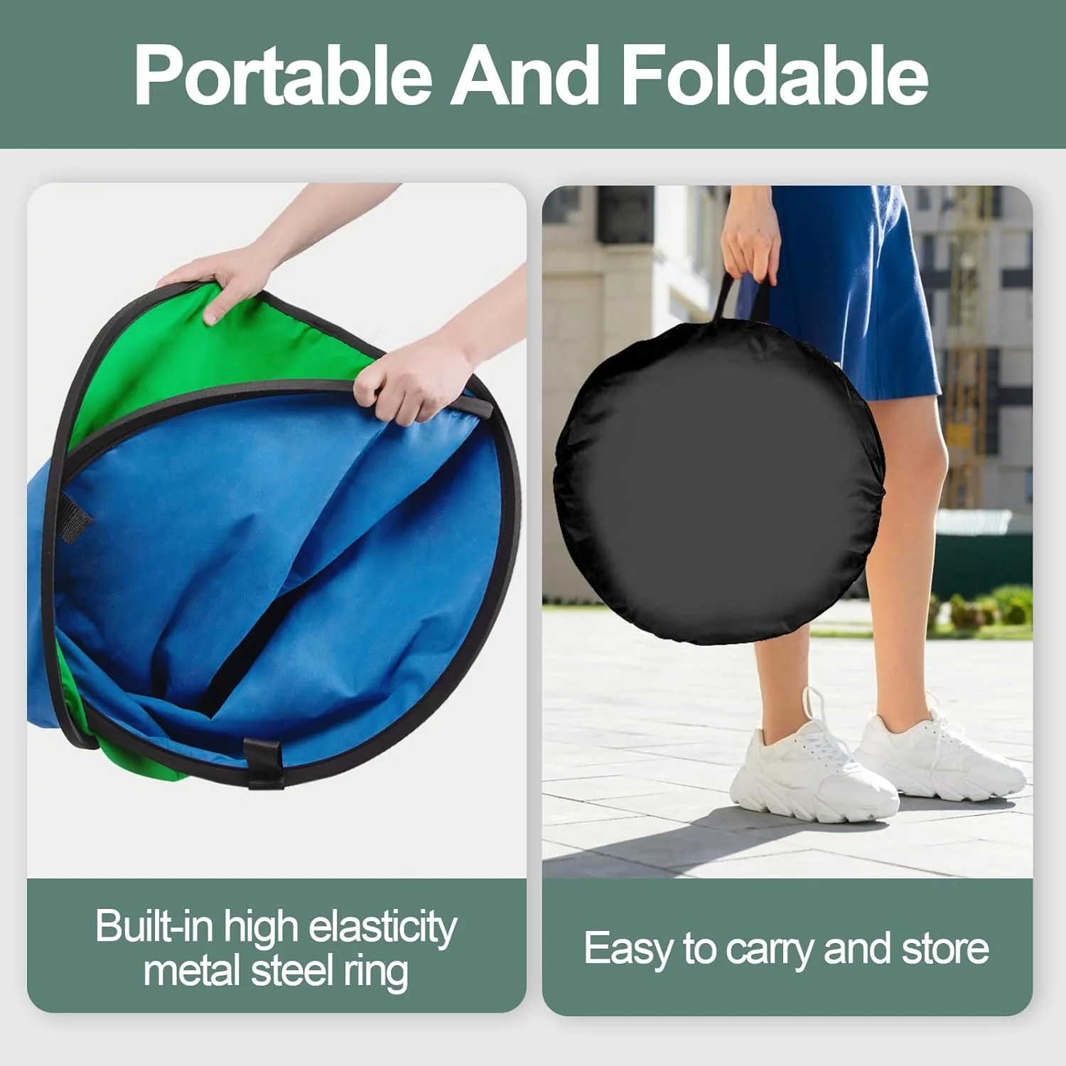 پرده پس زمینه دو طرفه تاشو EMART (سبز و آبی) به همراه کیف حمل، پس زمینه پاپ آپ قابل حمل برای عکاسی، پخش زنده و مصاحبه (100x151 سانتی متر)