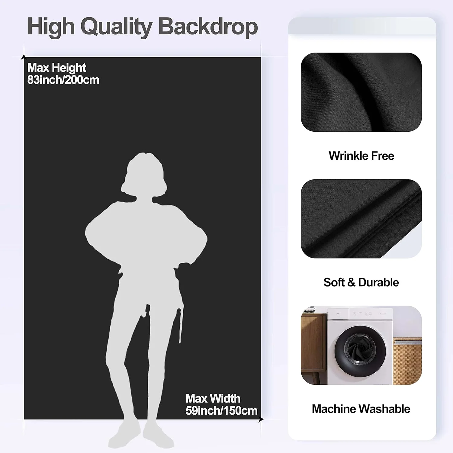 پس زمینه مشکی ایمارت با پایه 1.5x2.6 متر و 1.5x2 متر، صفحه نمایش تاشو با کیت پشتیبانی پس زمینه قابل حمل T شکل برای عکسبرداری، پرتره، مهمانی، استودیو فیلمبرداری