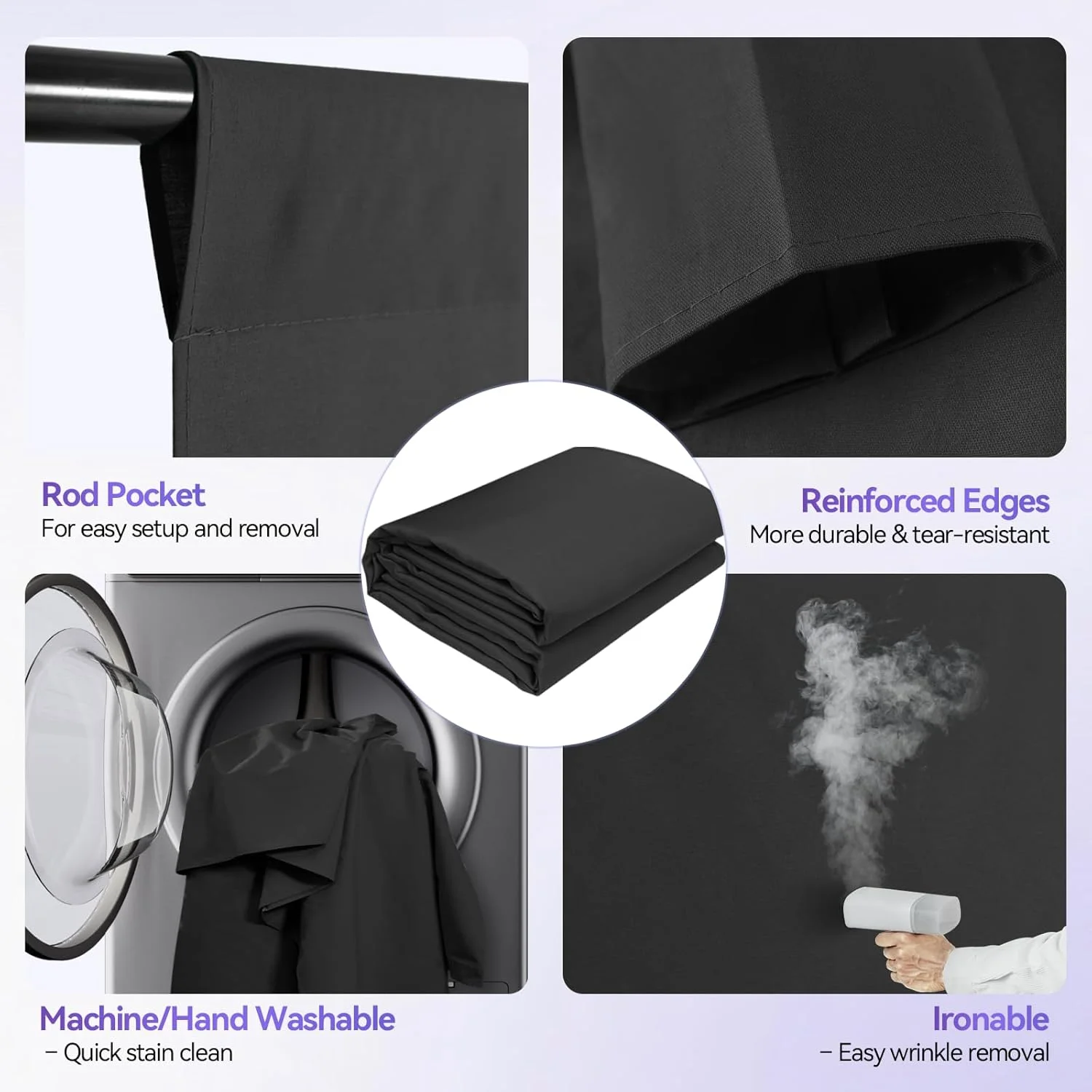 کیت پایه نگهدارنده پس زمینه عکاسی ایمارت 2.6x3 متر با پرده مشکی 3x3.6 متر، سیستم پشتیبانی پس زمینه قابل تنظیم با صفحه نمایش پارچه پلی استر بزرگ قابل حمل برای استودیو عکس و فیلم، مهمانی، پخش زنده