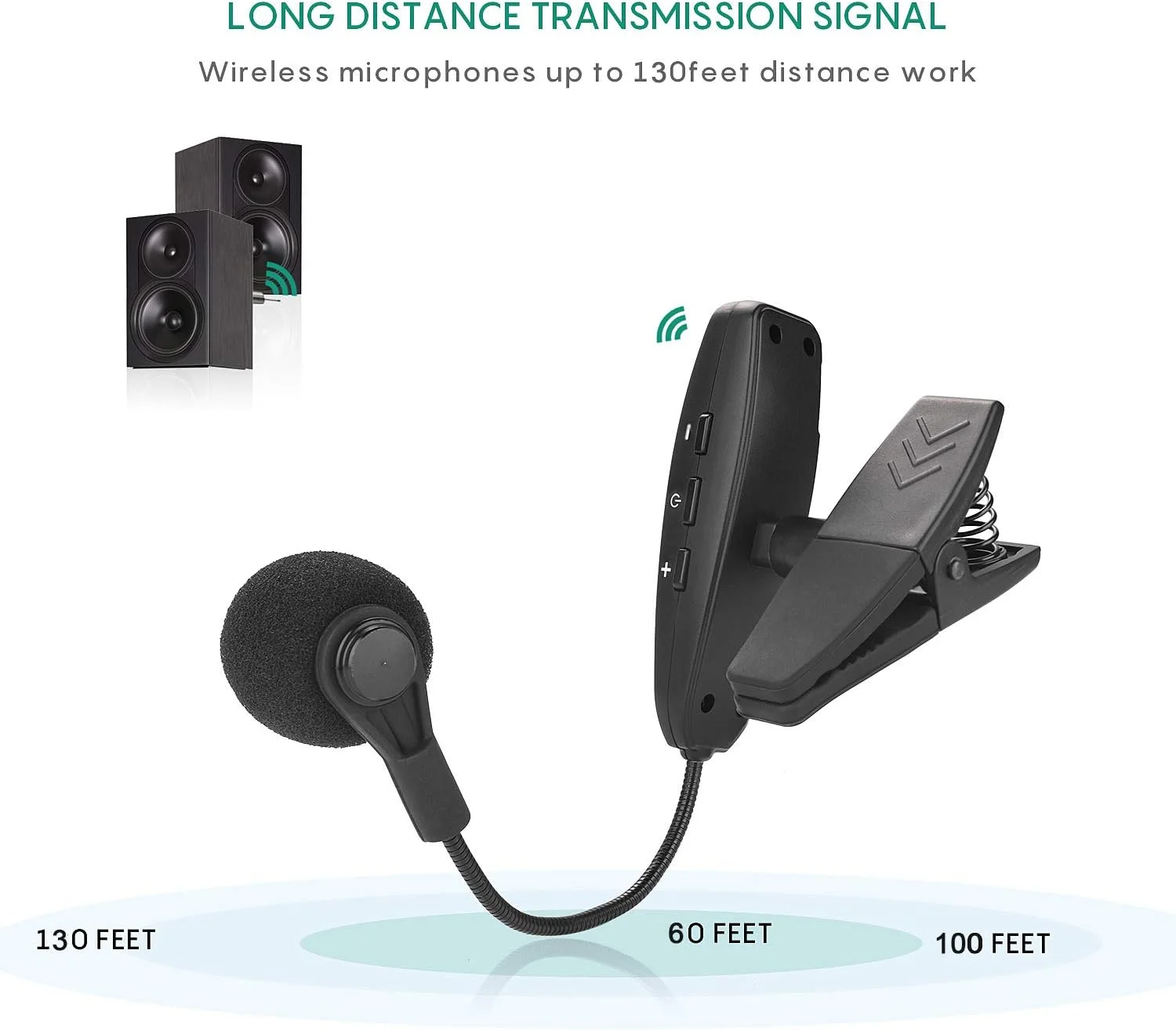 میکروفون ساز بی سیم، میکروفون کندانسور گیره ای UHF، برای هورن، ترومپت، کلارینت، ساکسیفون، ویولن سل، کامپیوتر، تلفن، بلندگوها، تقویت کننده صدا، برد 40 متر، پورت 1/8 و 1/4 اینچ