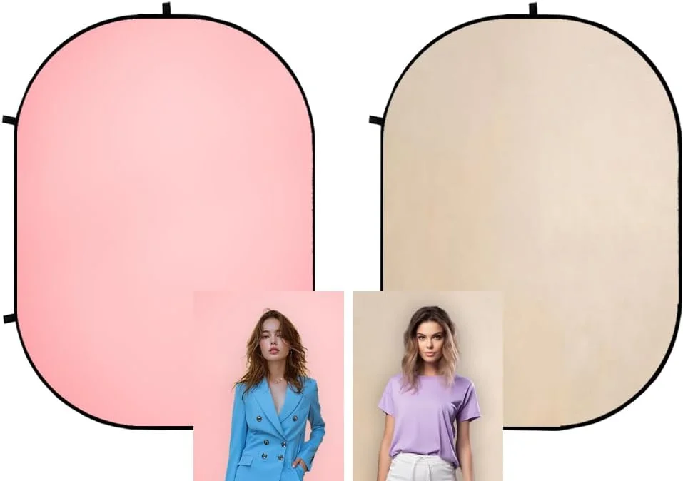 پس زمینه دو طرفه 1.5x2 متری کیت، صورتی/بژ، پس زمینه انتزاعی، تاشو، قابل حمل، مناسب برای عکاسی پرتره