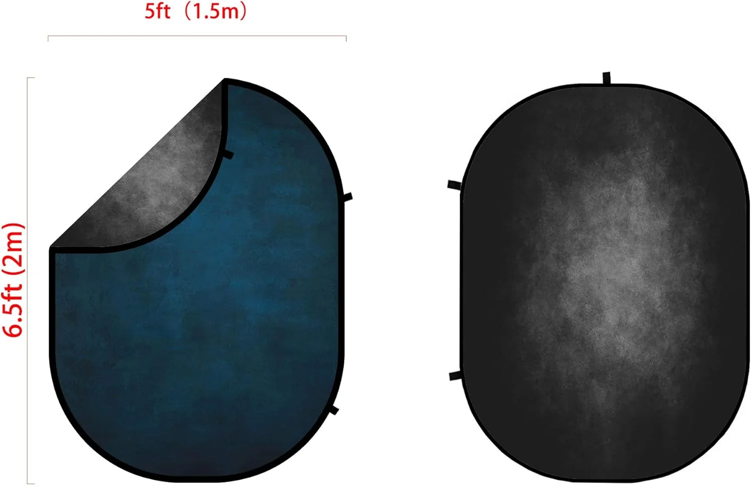پس زمینه تاشو کیت، پس زمینه عکس پاپ آپ، پس زمینه های تاشو برای عکاسی، پس زمینه عکس تاشو دو طرفه، لوازم استودیوی عکس، 1.5x2 متر (مشکی/آبی تیره)