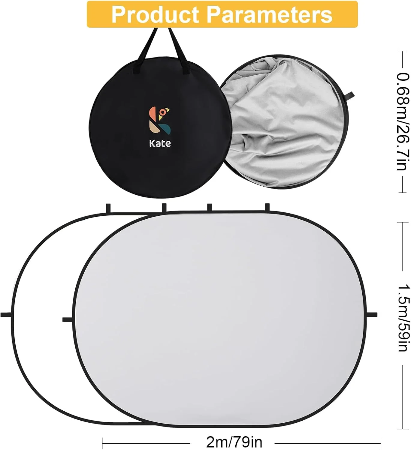 پس زمینه تاشو کیت، پس زمینه عکاسی خودچسب، پس زمینه بازشو تاشو برای عکاسی (1.5x2 متر، سفید/خاکستری)