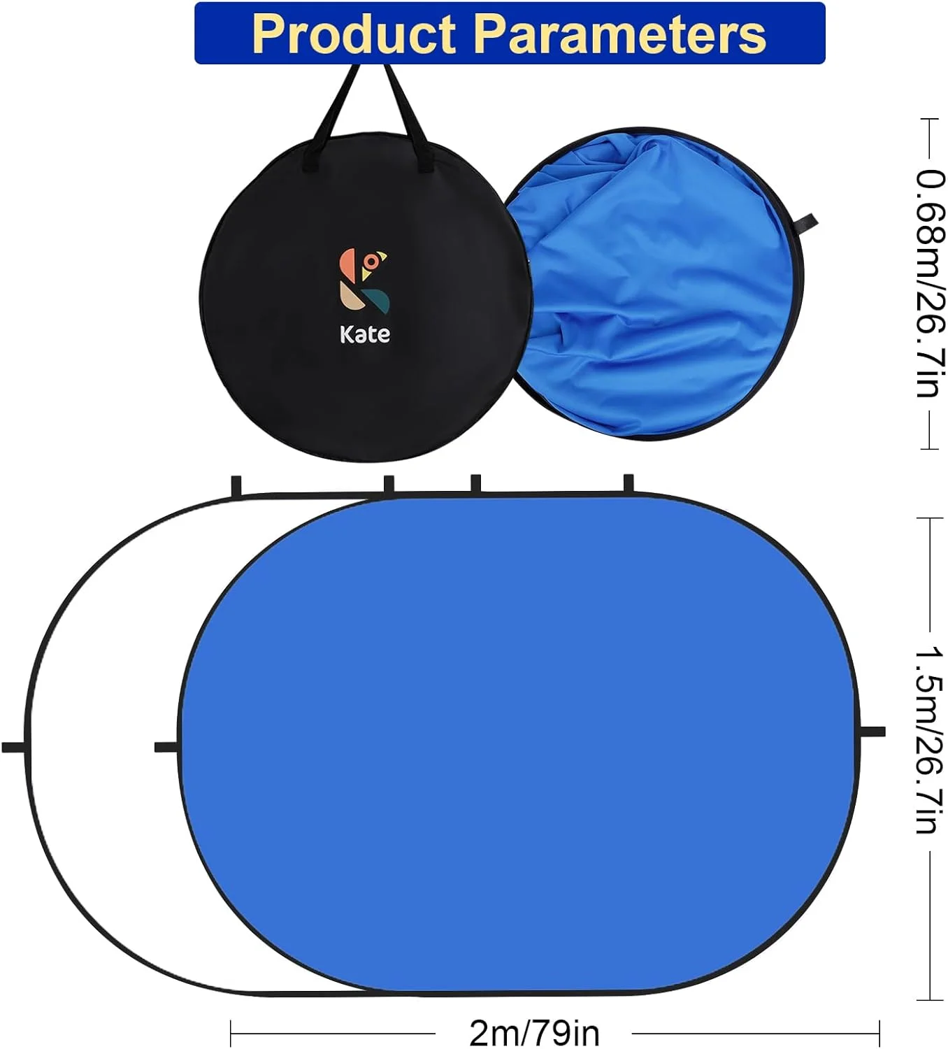 پس زمینه تاشو کیت برای تست های سلف تیپ، عکس های حرفه ای، کنفرانس ویدیویی و پخش زنده - پس زمینه عکاسی قابل حمل (1.5x2 متر، آبی/سفید)