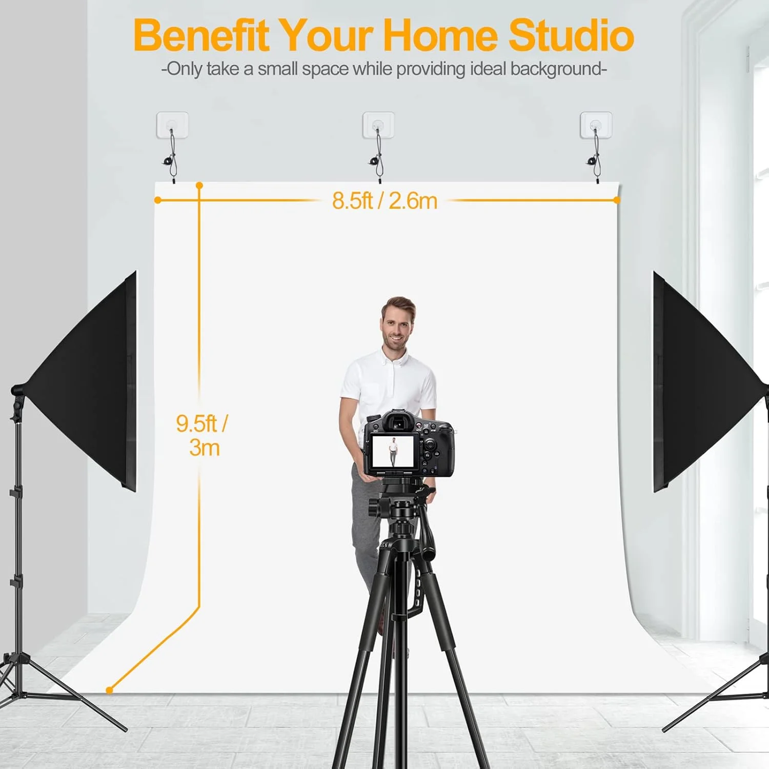 پس زمینه سفید عکاسی ایمارت 2.6x3 متر، جنس پلی استر، مناسب استودیو، عکاسی محصول، پرتره و استریم