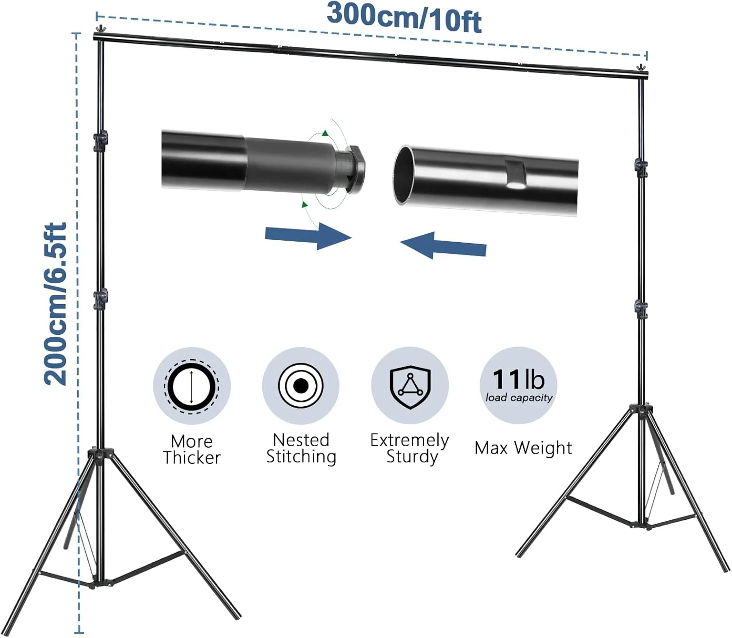 کیت پس زمینه عکس 2 در 1 مشکی و سفید EMART (1.8x2.8 متر) با پایه قابل تنظیم (2x3 متر) و 6 گیره فنری برای پرتره/یوتیوب/استودیو ویدیو