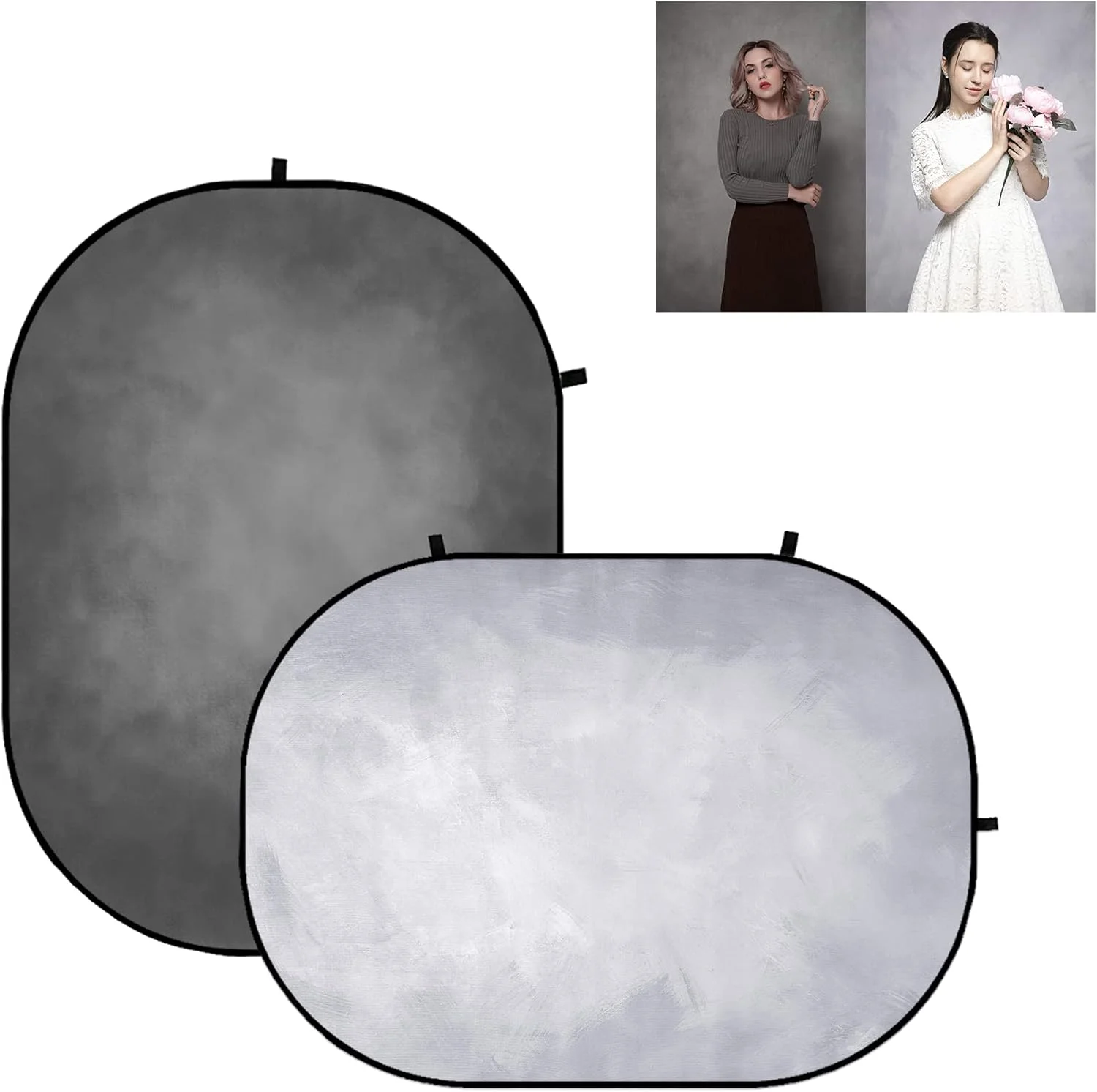 پس زمینه تاشو دو طرفه کیت، خاکستری روشن/خاکستری تیره برای عکاسی، پس زمینه عکاسی پاپ آپ تاشو (1.5x2 متر)
