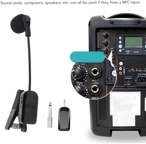 میکروفون بی سیم ساکسیفون Annadue، میکروفون گیره ای ساز، فرستنده و گیرنده بی سیم برای ساکسیفون، ترومپت، ترومبون، برد 40 متری، اتصال و پخش