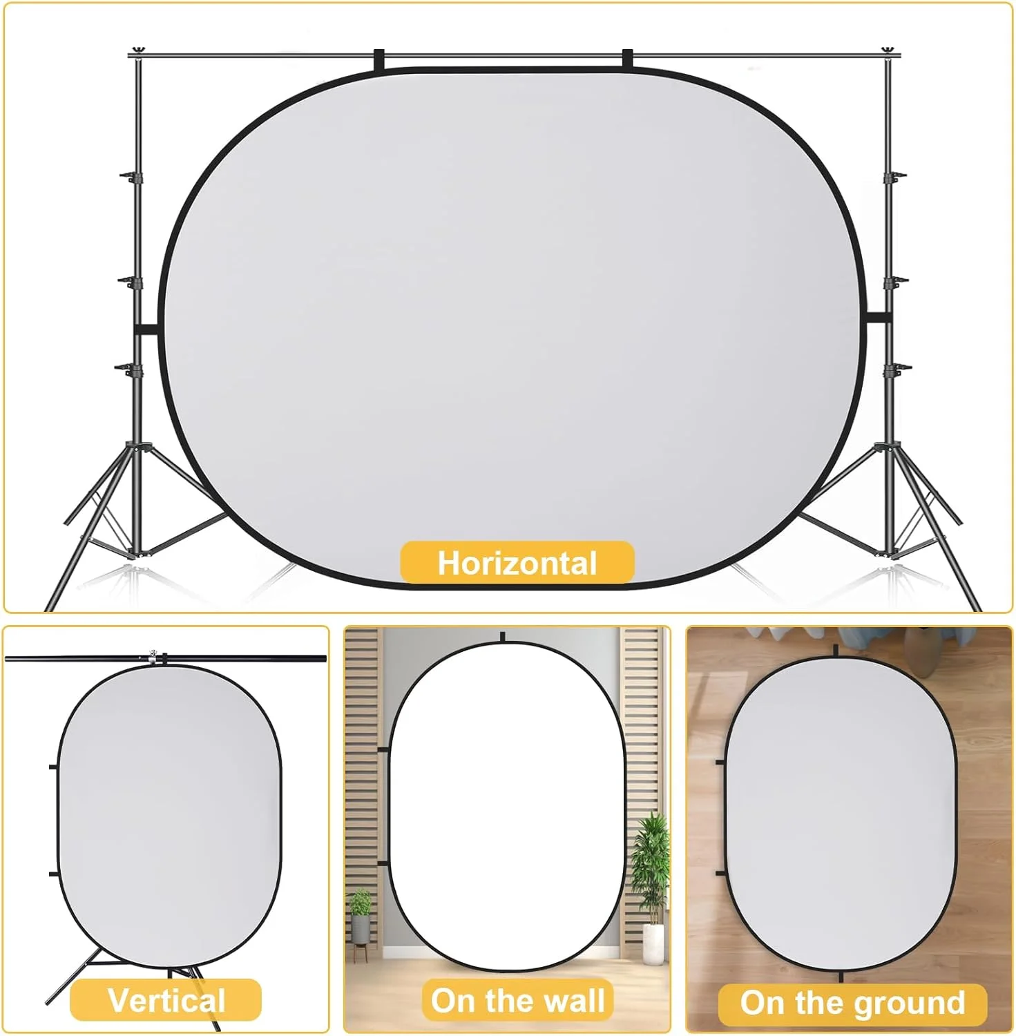 پس زمینه تاشو کیت، پس زمینه عکاسی خودچسب، پس زمینه بازشو تاشو برای عکاسی (1.5x2 متر، سفید/خاکستری)