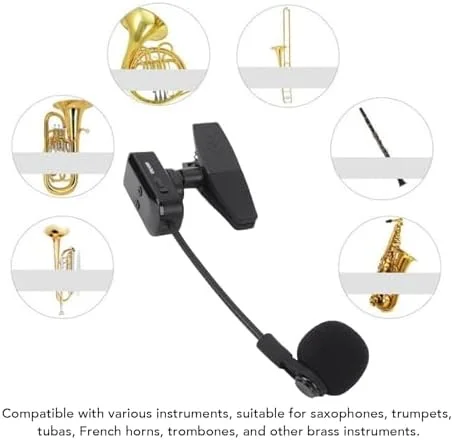 میکروفون بی سیم ساکسیفون Annadue، میکروفون گیره ای ساز، فرستنده و گیرنده بی سیم برای ساکسیفون، ترومپت، ترومبون، برد 40 متری، اتصال و پخش
