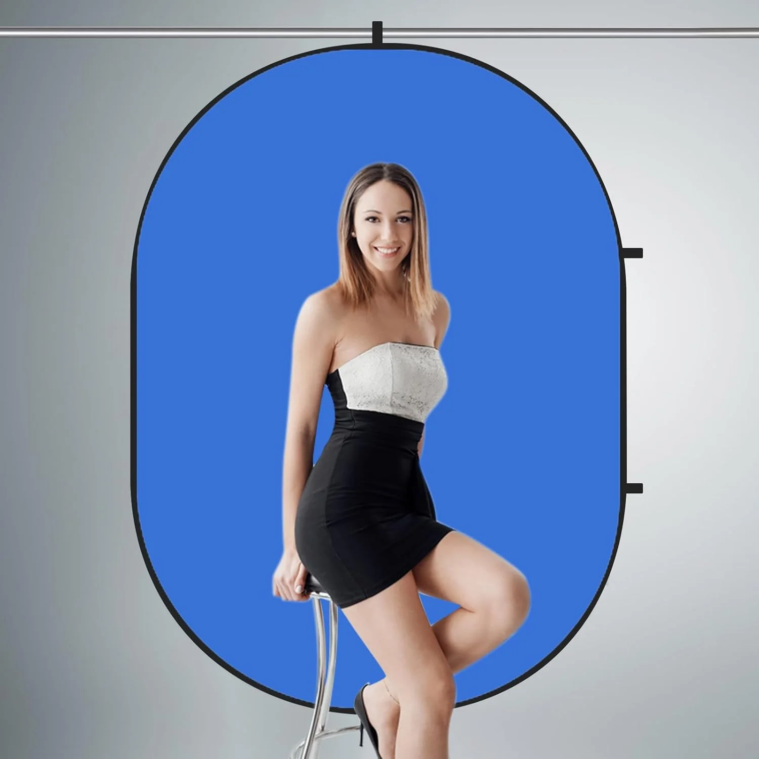 پس زمینه تاشو کیت برای تست های سلف تیپ، عکس های حرفه ای، کنفرانس ویدیویی و پخش زنده - پس زمینه عکاسی قابل حمل (1.5x2 متر، آبی/سفید)