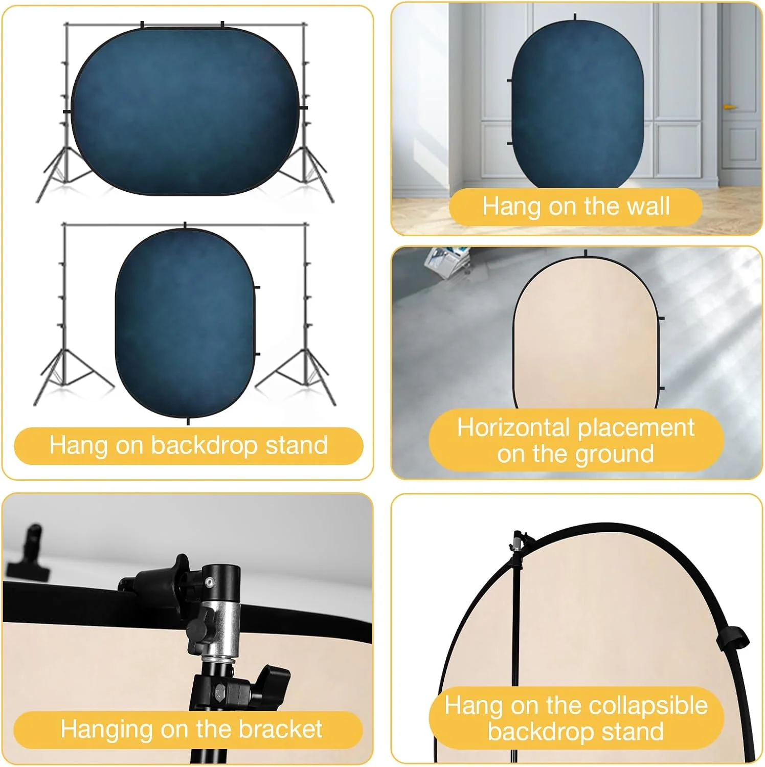 پس زمینه تاشو کیت، آبی و بژ، پس زمینه پاپ آپ قابل حمل، پنل 2 در 1 برای عکاسی، مهمانی ها، پرتره، ویدئو، پادکست، 1.5x2 متر