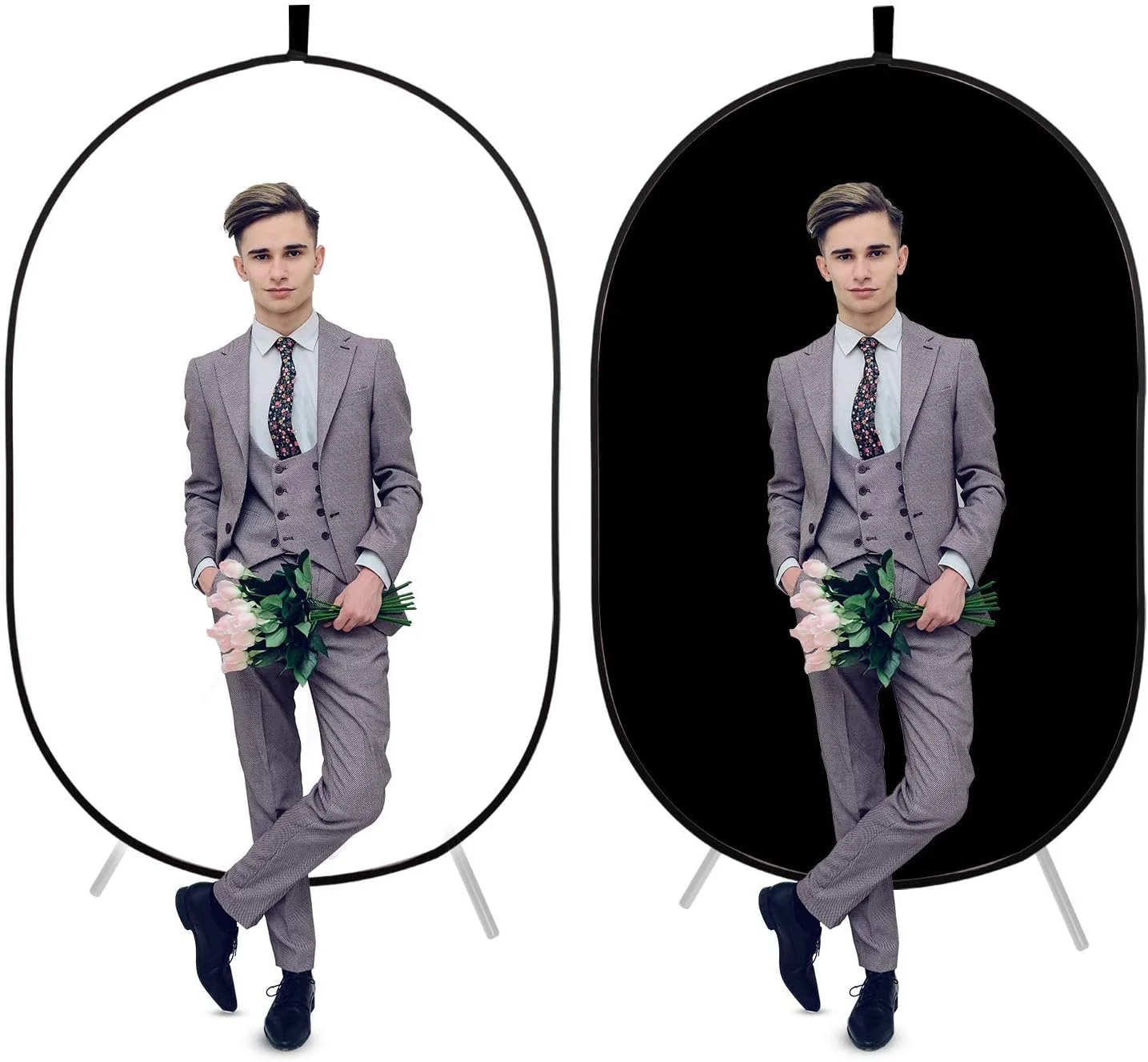 پس زمینه تاشو دو طرفه eWINNER، 100 در 150 سانتی متر، مناسب برای پرتره، عکاسی حرفه ای، استودیو تلویزیونی (سیاه/سفید)