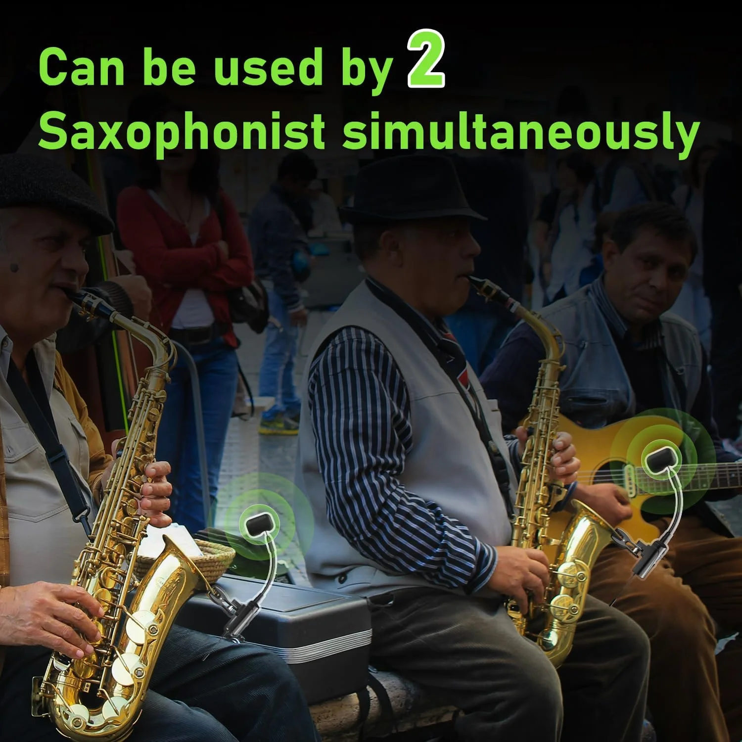 میکروفون بی‌سیم دوگانه UHF برای ساکسیفون، ساز ساکس، میکروفون کندانسور UHF گیره‌ای، 1 گیرنده و 2 سیستم فرستنده برای ساکسیفون، هورن فرانسوی، ترومپت، ترومبون، Q2/ST-5