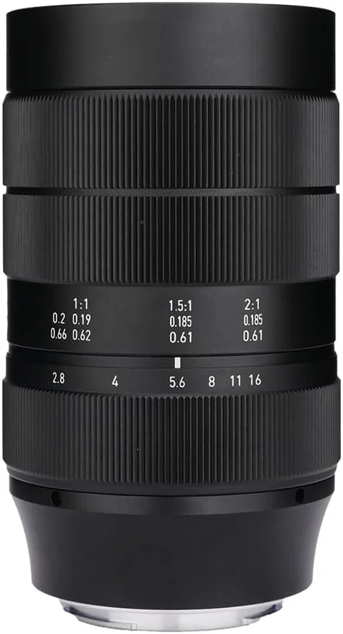 لنز ماکرو 60mm F2.8 با فوکوس دستی و بزرگنمایی 2X، بدنه آلیاژ آلومینیوم، مناسب برای دوربین های بدون آینه NIKON و Olympuss (مانت E مشکی)