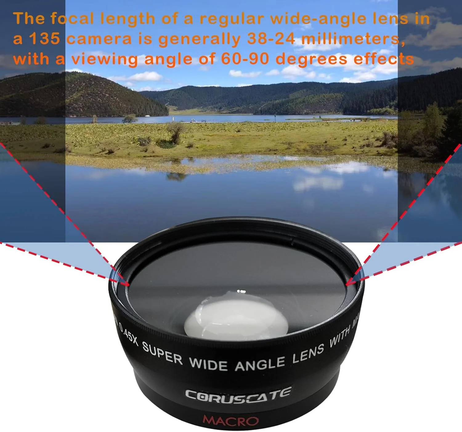 لنز واید 49 میلی‌متری با بزرگنمایی 0.45X، همراه با قابلیت عکاسی ماکرو، بزرگنمایی بهبود یافته، سازگار با تمامی لنزهای دوربین DSLR با قطر 49 میلی‌متر + پارچه تمیز کننده لنز * 1 عدد