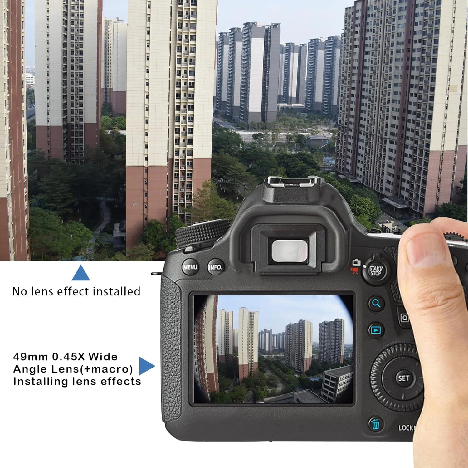 لنز واید 49 میلی‌متری با بزرگنمایی 0.45X، همراه با قابلیت عکاسی ماکرو، بزرگنمایی بهبود یافته، سازگار با تمامی لنزهای دوربین DSLR با قطر 49 میلی‌متر + پارچه تمیز کننده لنز * 1 عدد