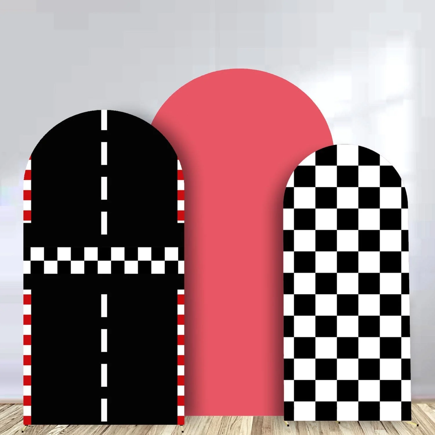 مجموعه روکش پس زمینه طاق مسابقه ای، مجموعه 3 عددی روکش طاق کیارا با طرح شطرنجی سیاه و سفید، پس زمینه اسپندکس (180، 200، 220 سانتی متر)