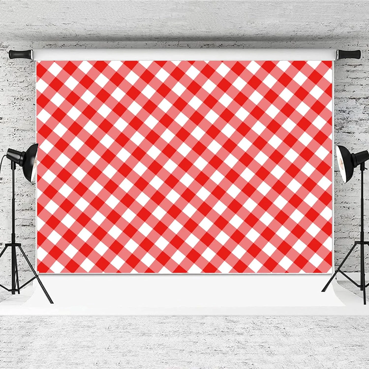 پس زمینه شطرنجی قرمز و سفید - پس زمینه وینیل بافت چهارخانه قرمز 210x150 سانتی متر برای تزئینات مهمانی پیک نیک باربیکیو، تولد، عکاسی پرتره جشن نوزاد
