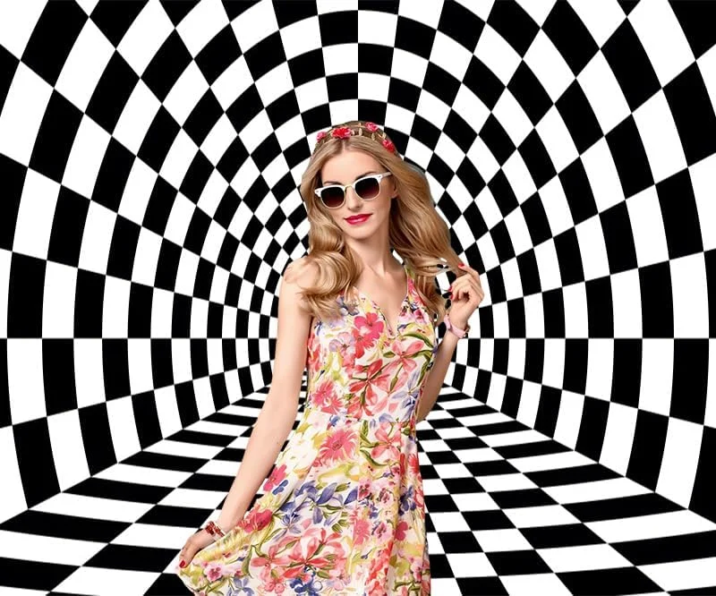 پس زمینه شطرنجی سیاه و سفید برای عکاسی، الگوی هندسی سه بعدی، پس زمینه تونل بی پایان انتزاعی، دکوراسیون جشن تولد با تم مسابقه، لوازم استودیوی عکس 300x250 سانتی متر