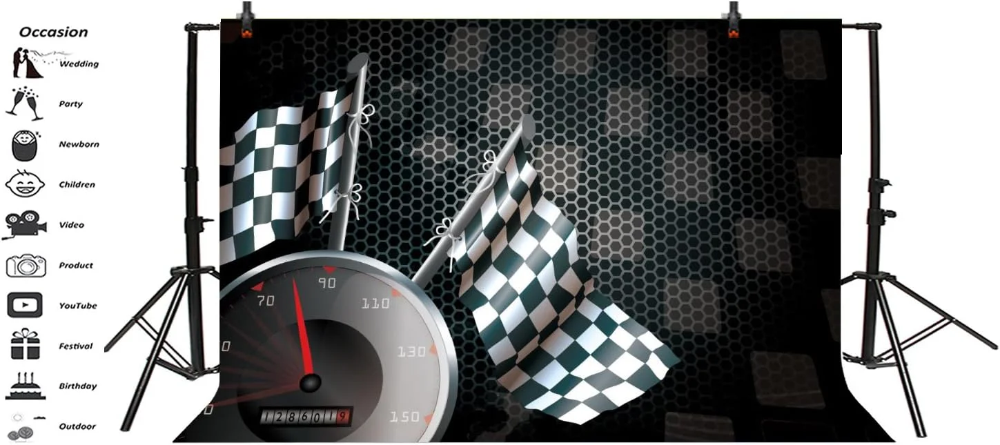 پس زمینه عکاسی 180x120 سانتی متر، طرح مسابقه اتومبیلرانی، زمینه تولدت مبارک، بازی هیجان انگیز، پرچم شطرنجی، داشبورد ماشین، تصویر زمینه متال سنگین، کابوی، جشن نوزاد، پرتره عکس، استودیوی وینیل، ویدیویی