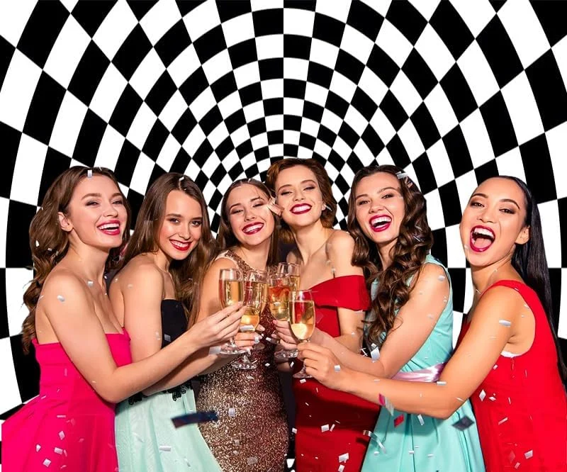 پس زمینه شطرنجی سیاه و سفید برای عکاسی، الگوی هندسی سه بعدی، پس زمینه تونل بی پایان انتزاعی، دکوراسیون جشن تولد با تم مسابقه، لوازم استودیوی عکس 300x250 سانتی متر